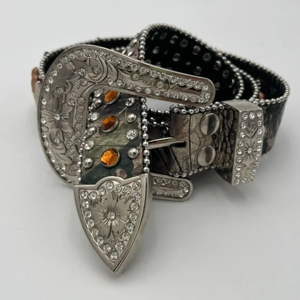 Studded Camo Leather Western Cowgirl Novelty Guns Bullets Rodeo Rhinestones XL/L